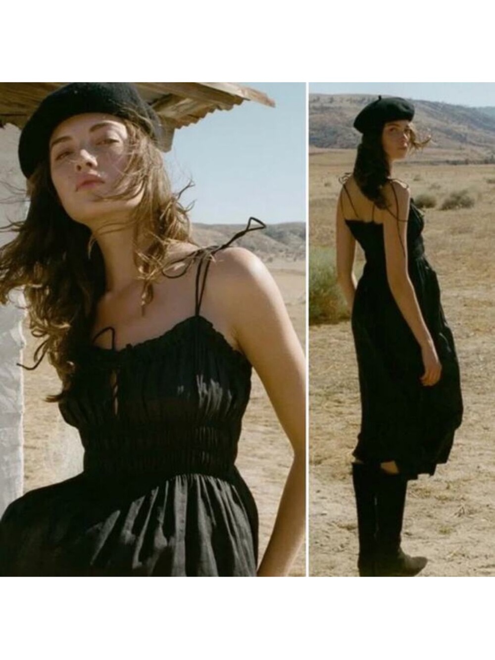 Doen Black Spaghetti-Strap Midi Dress